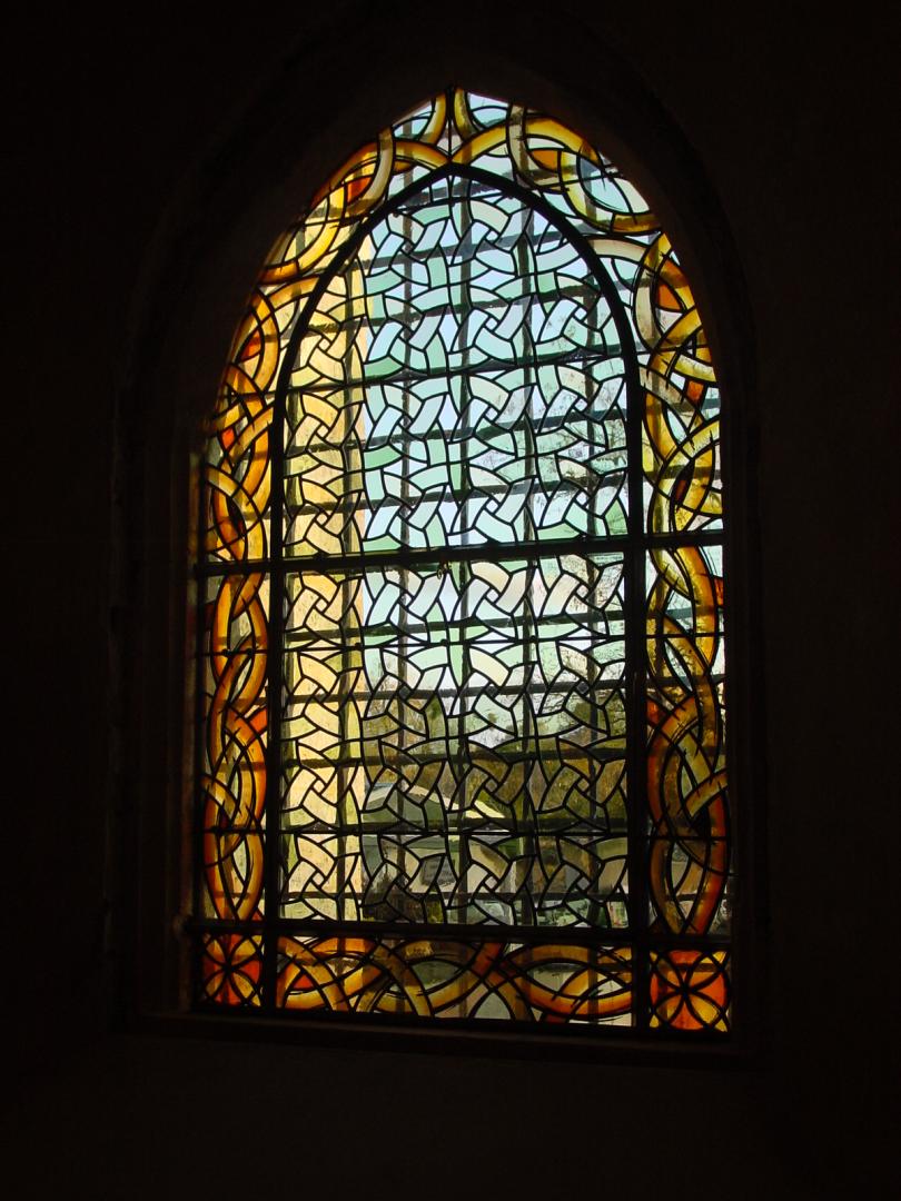 vitraux entrelacs en verre antique et bordure peinte au jaune à l'argent 